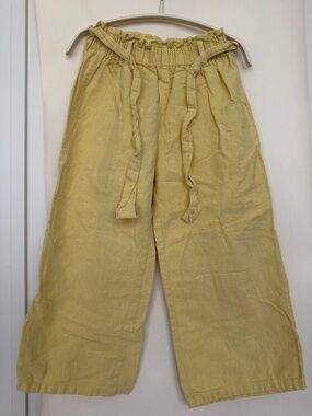 Zara Yellow linen Kids Wide-Leg Drawstring Pants
